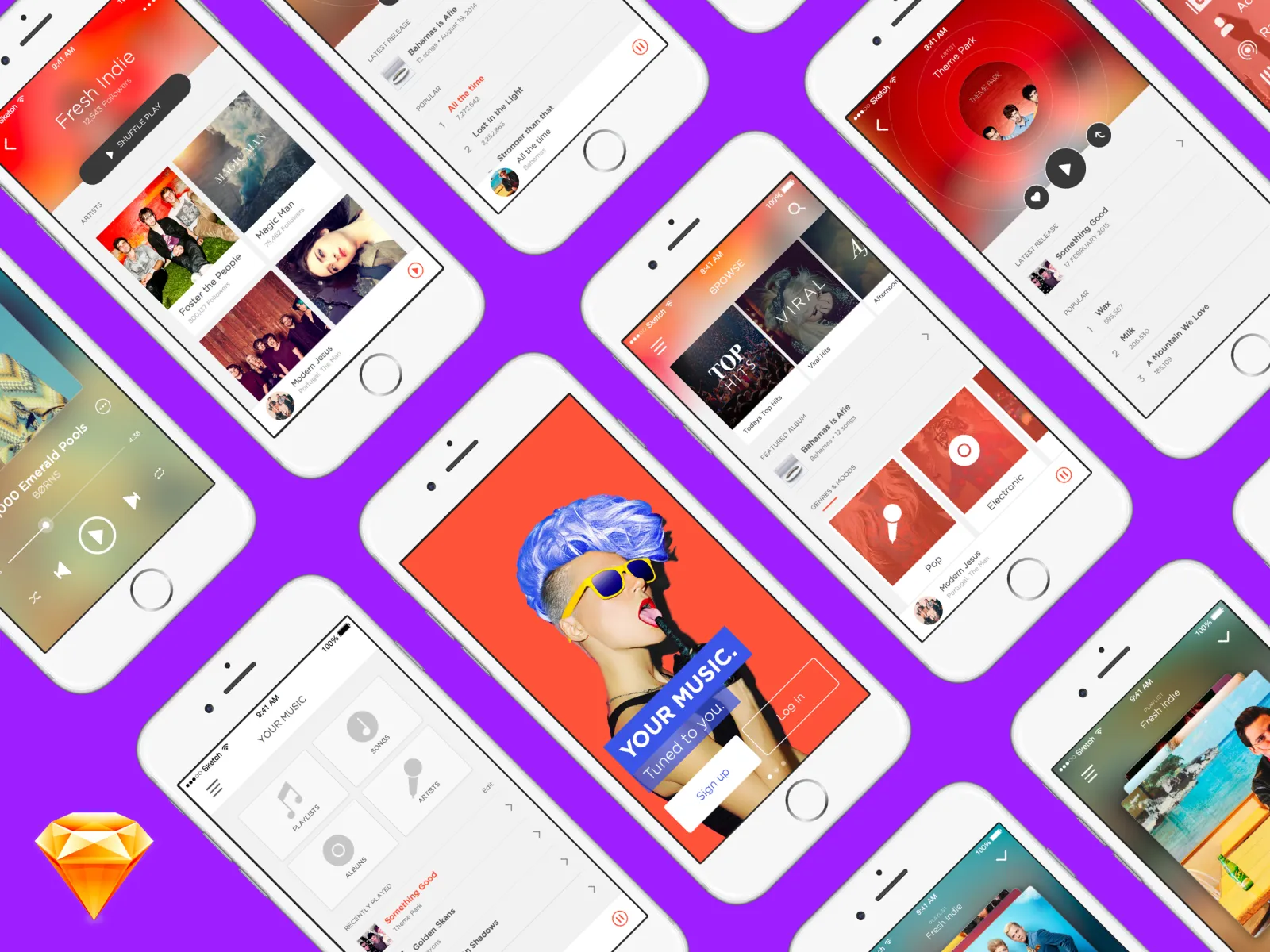 10 Screens Music App Design for Figma and Adobe XD