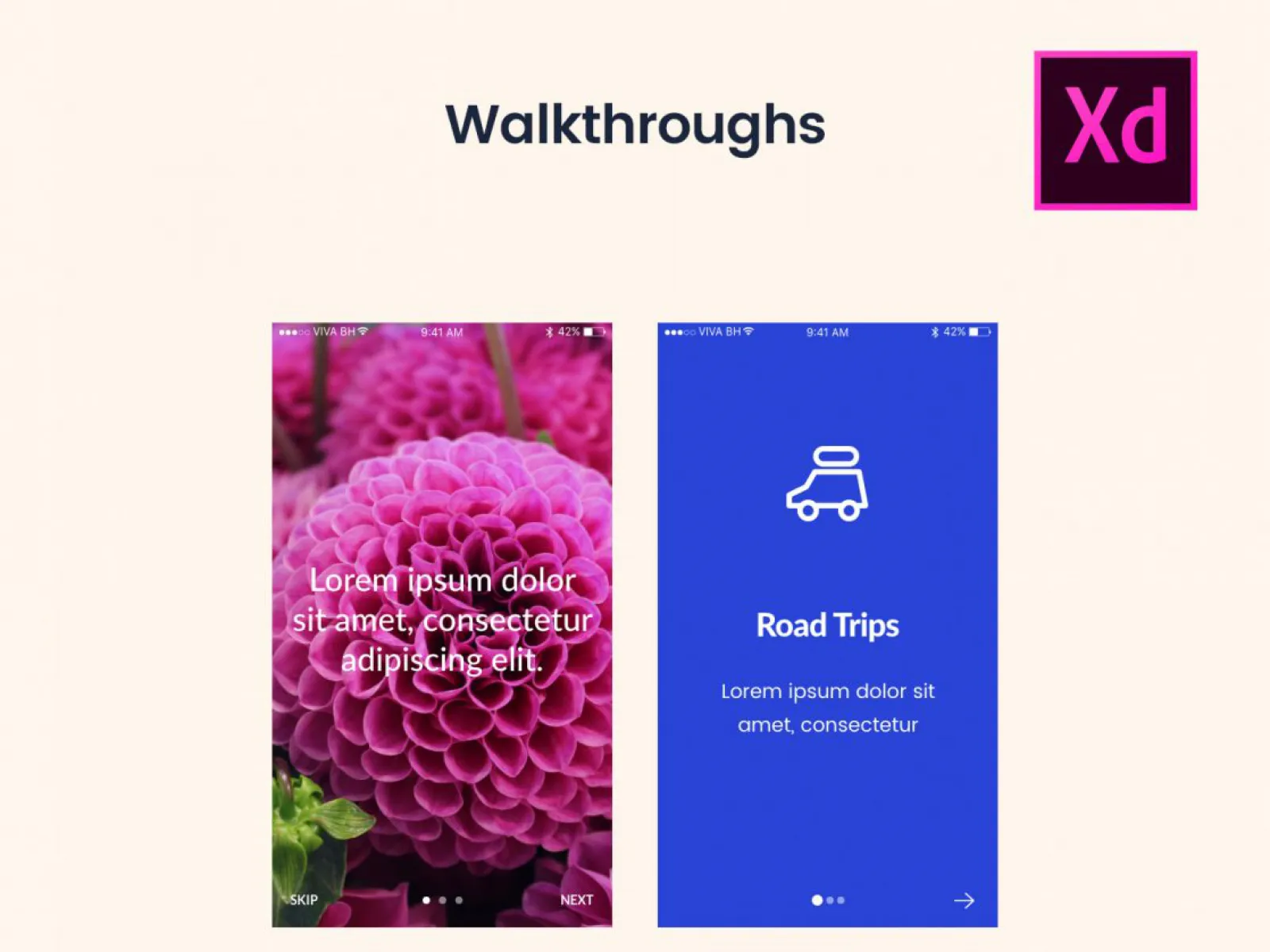 20 Walkthrough Screens for Figma and Adobe XD