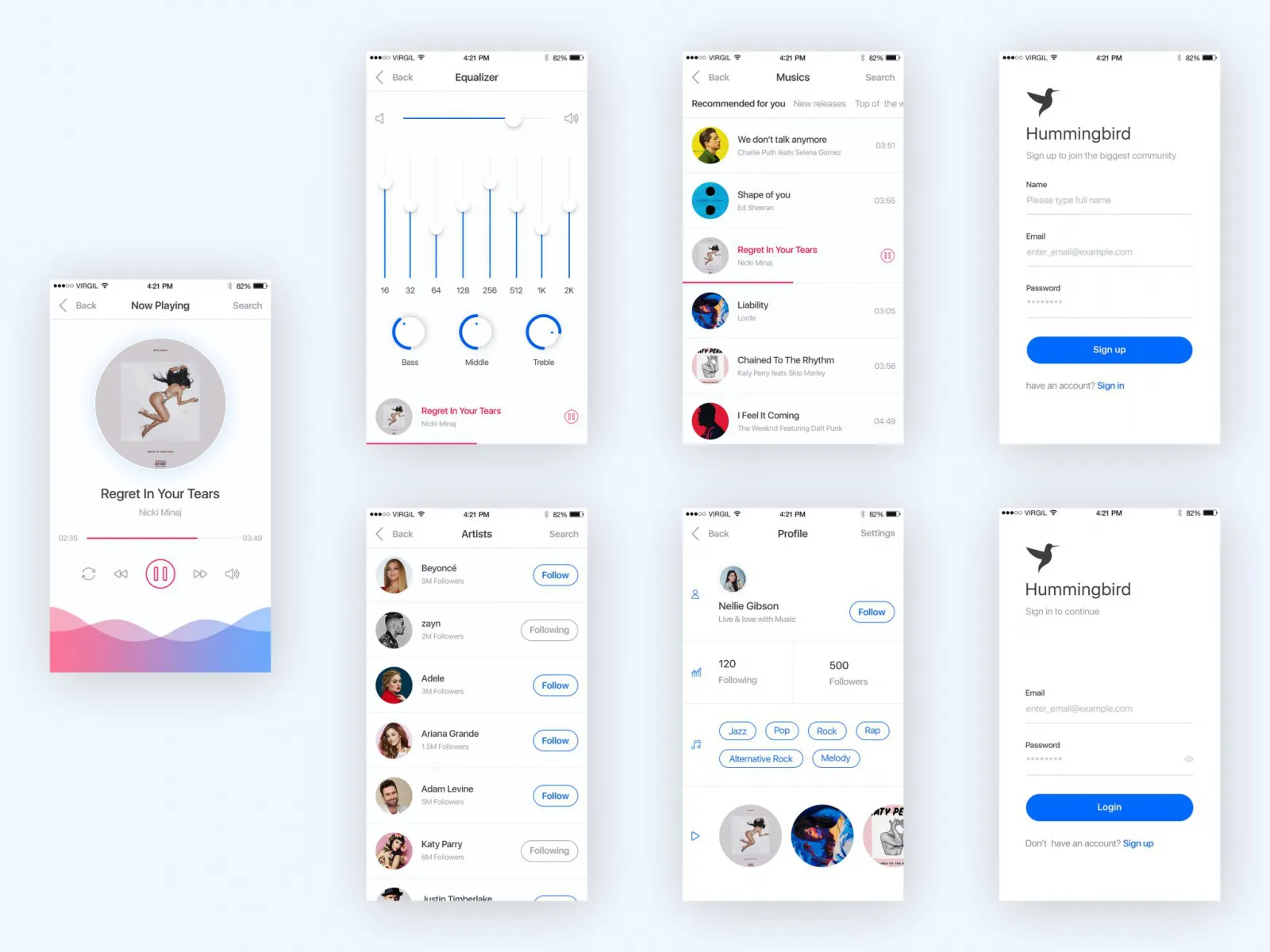 7 Screens Music App Design for Figma and Adobe XD