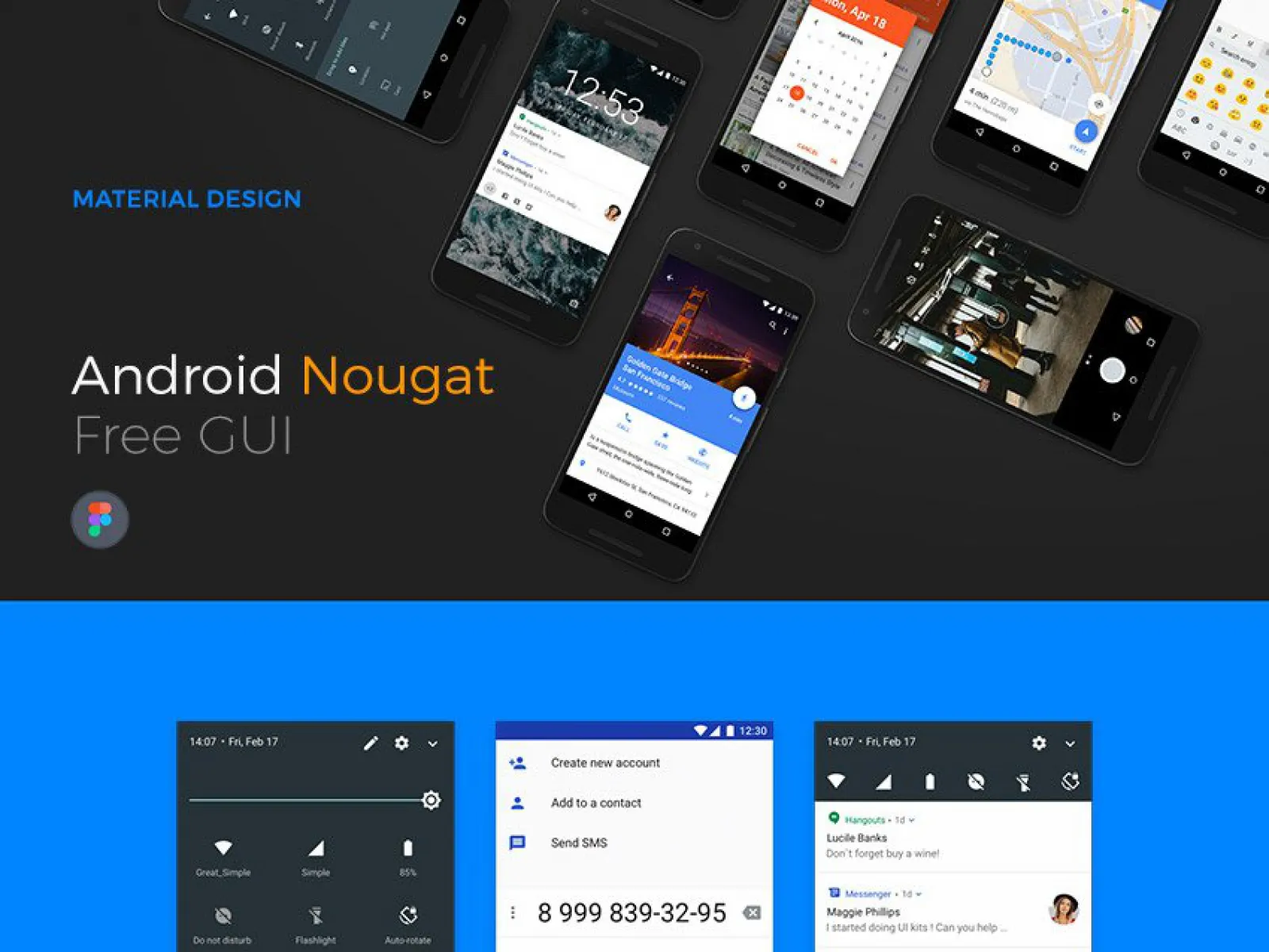 Android Nougat Free GUI for Figma and Adobe XD