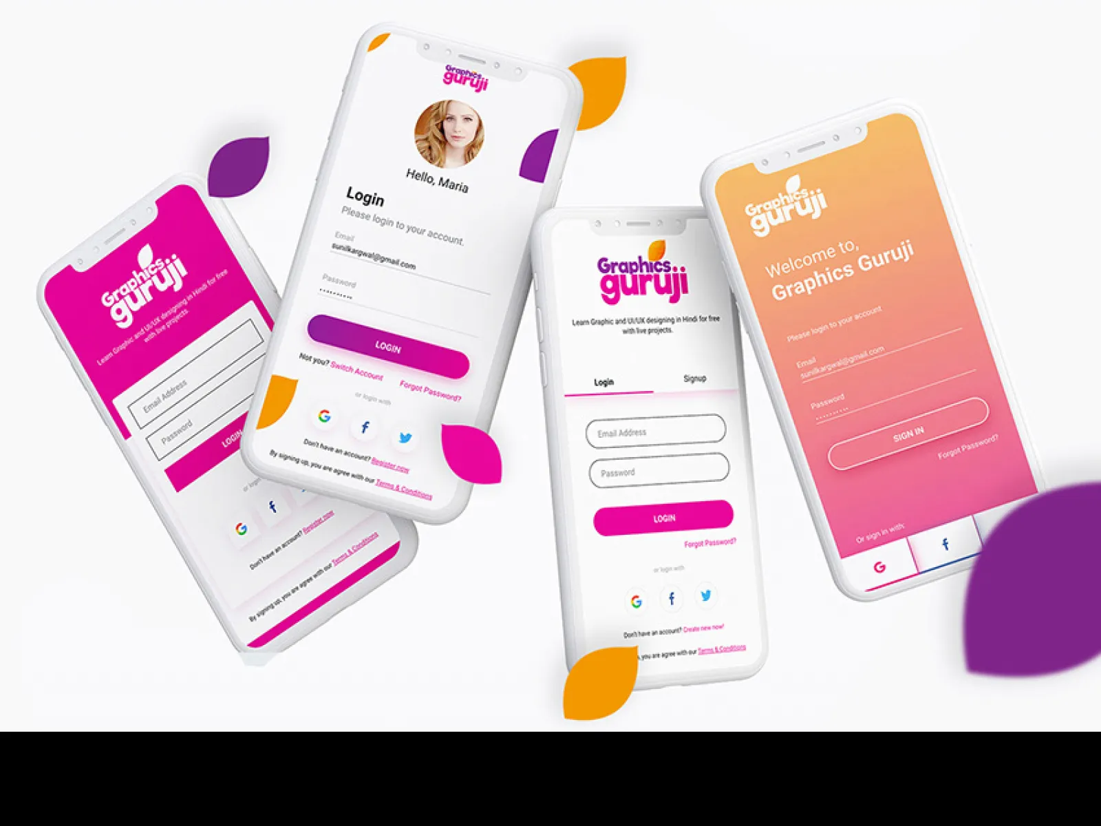 App Login Screens UI kit for Figma and Adobe XD