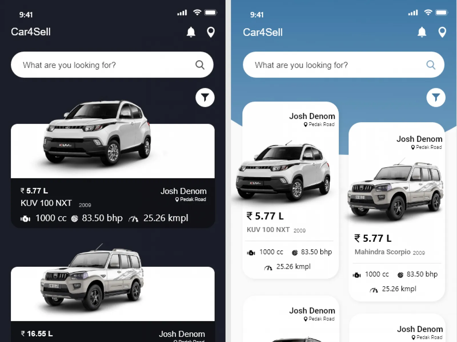 Car Sell & Buy App Design for Figma and Adobe XD