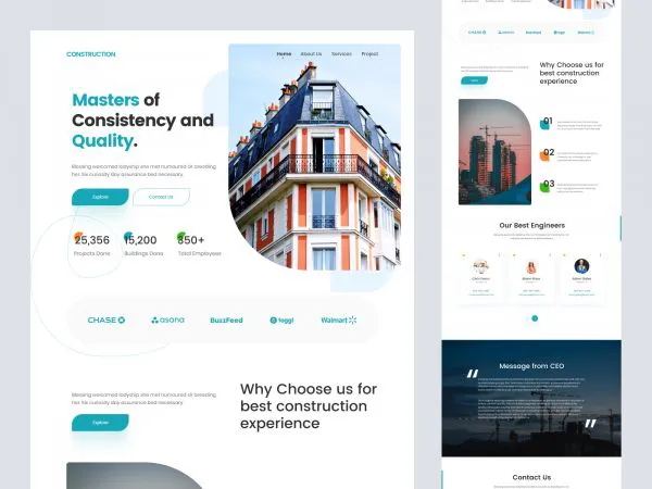 Construction Company Landing Page Design for Figma and Adobe XD