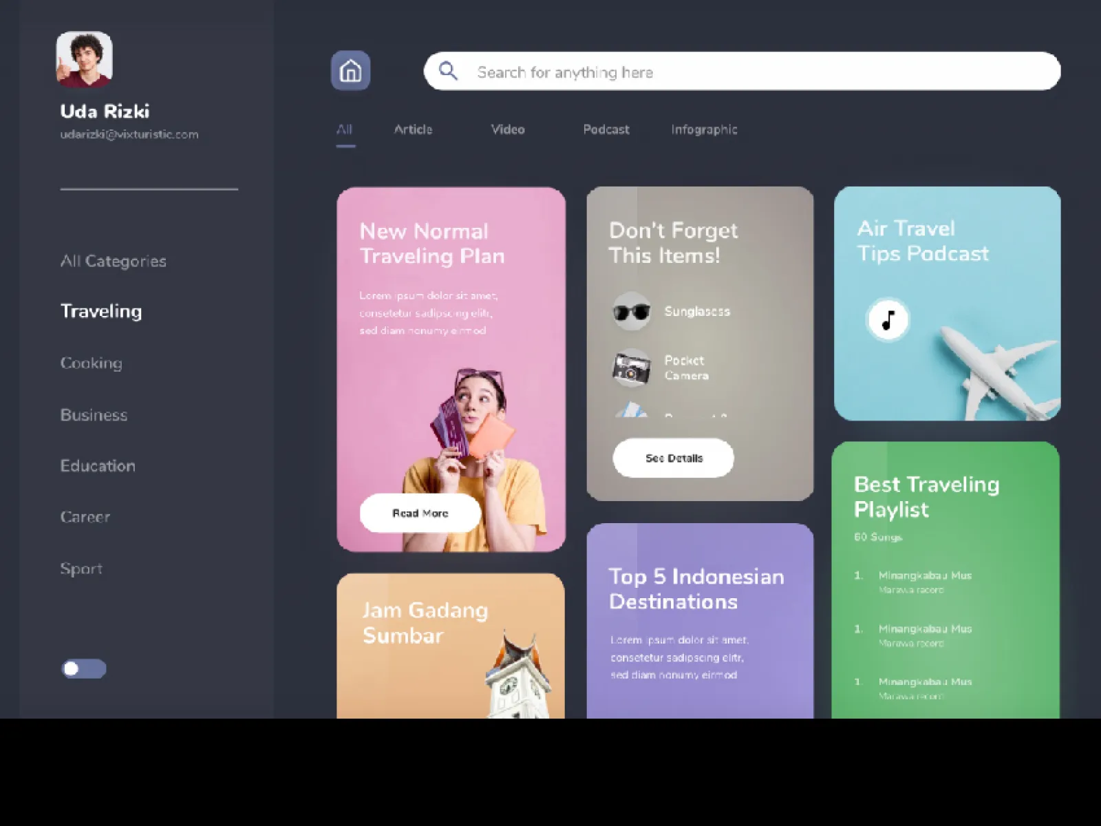 Dark Theme News Website for Figma and Adobe XD