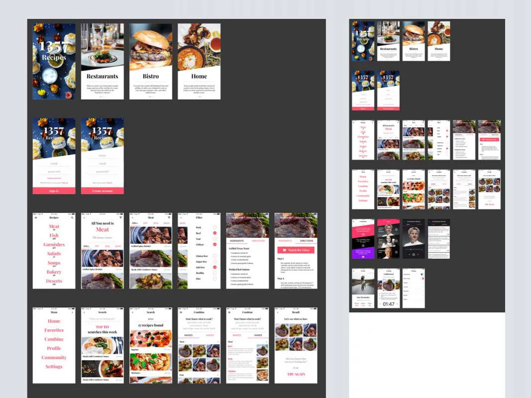 1357 Recipe App UI Kit for Figma and Adobe XD