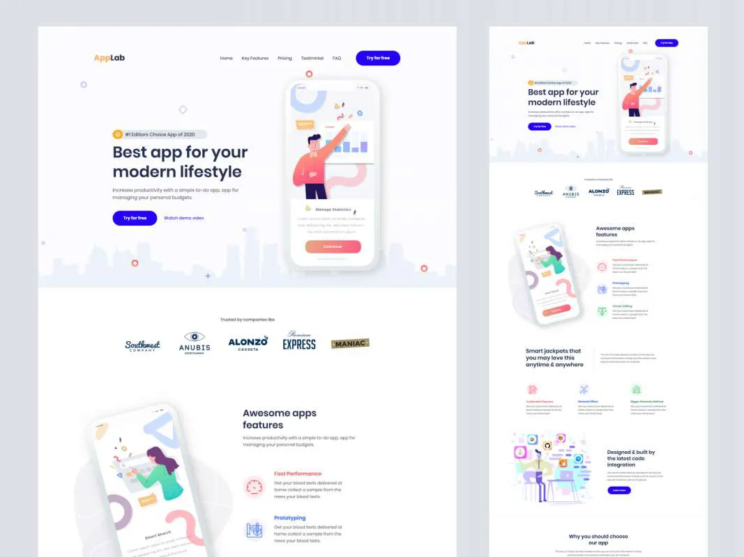 AppLab - App Landing Page for Photoshop for Figma and Adobe XD