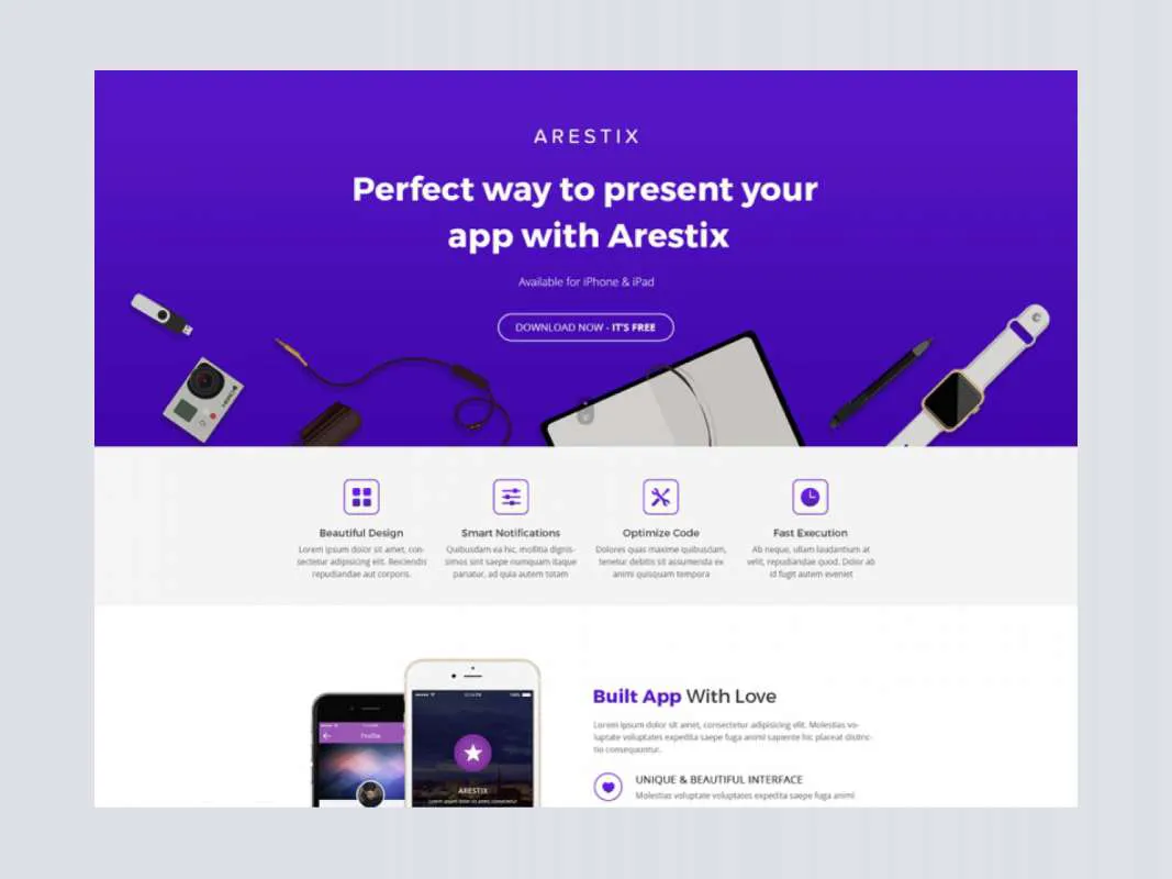 Arestix App Landing Page for Figma and Adobe XD