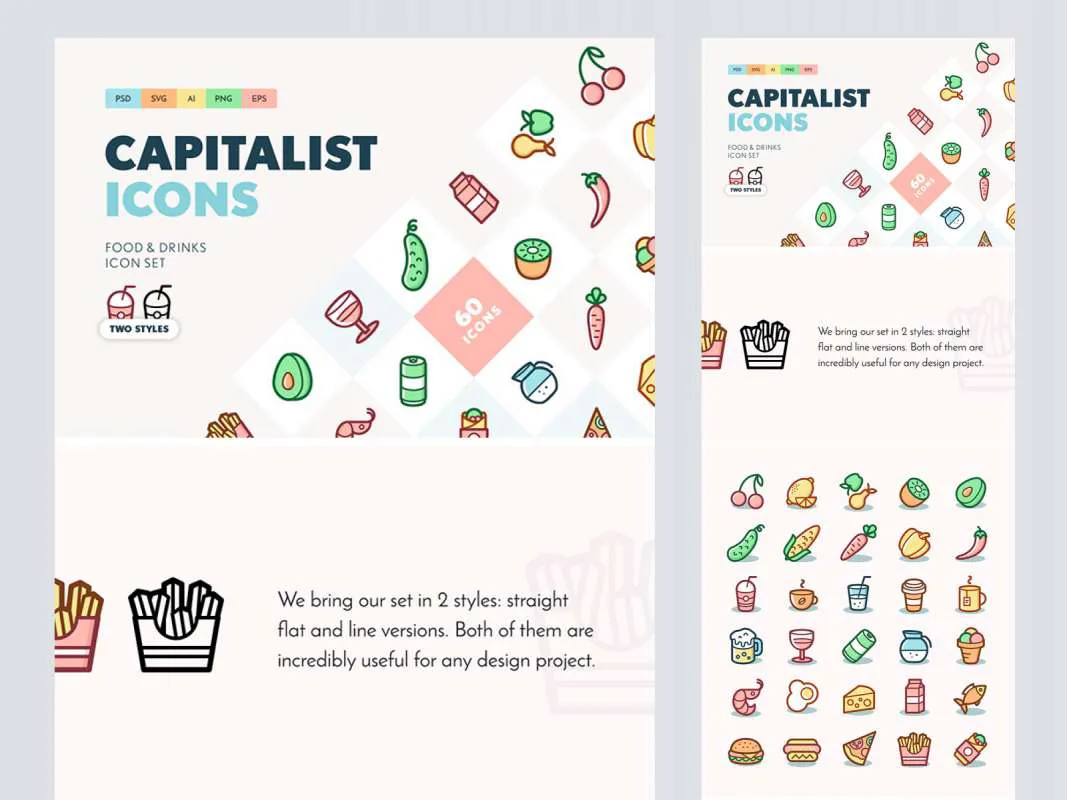 Capitalist Food and Drinks Icon Set for Figma and Adobe XD