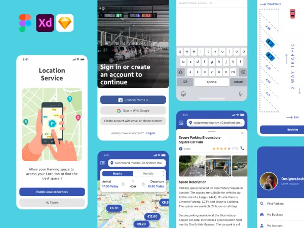 Car Parking Mobile UI Kit for Figma and Adobe XD
