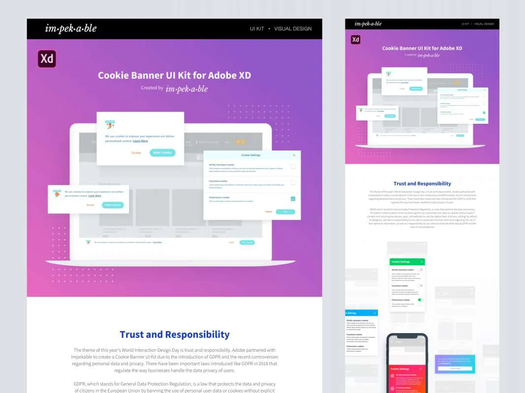 Cookie Banner UI Kit for Adobe XD for Figma and Adobe XD