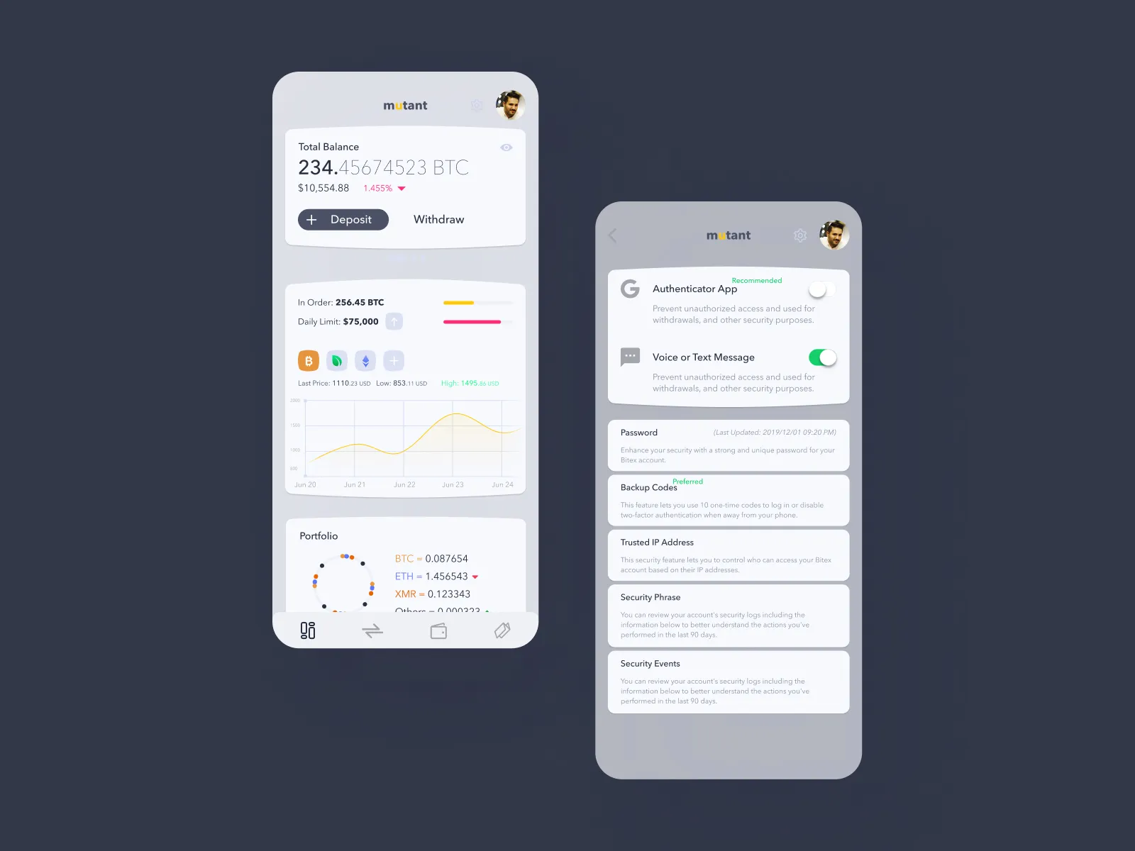 Crypto App UI Kit for Figma and Adobe XD No 2