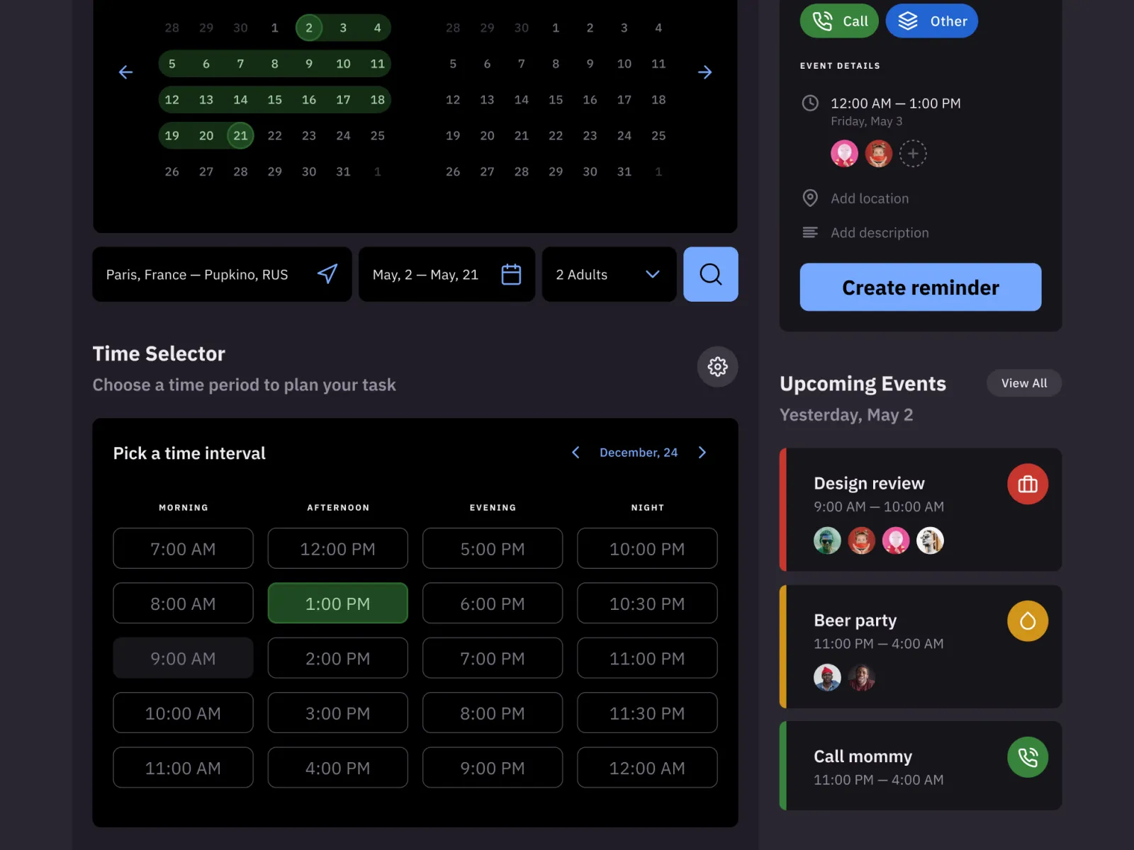 Dark Calendar Template for Figma and Adobe XD No 2