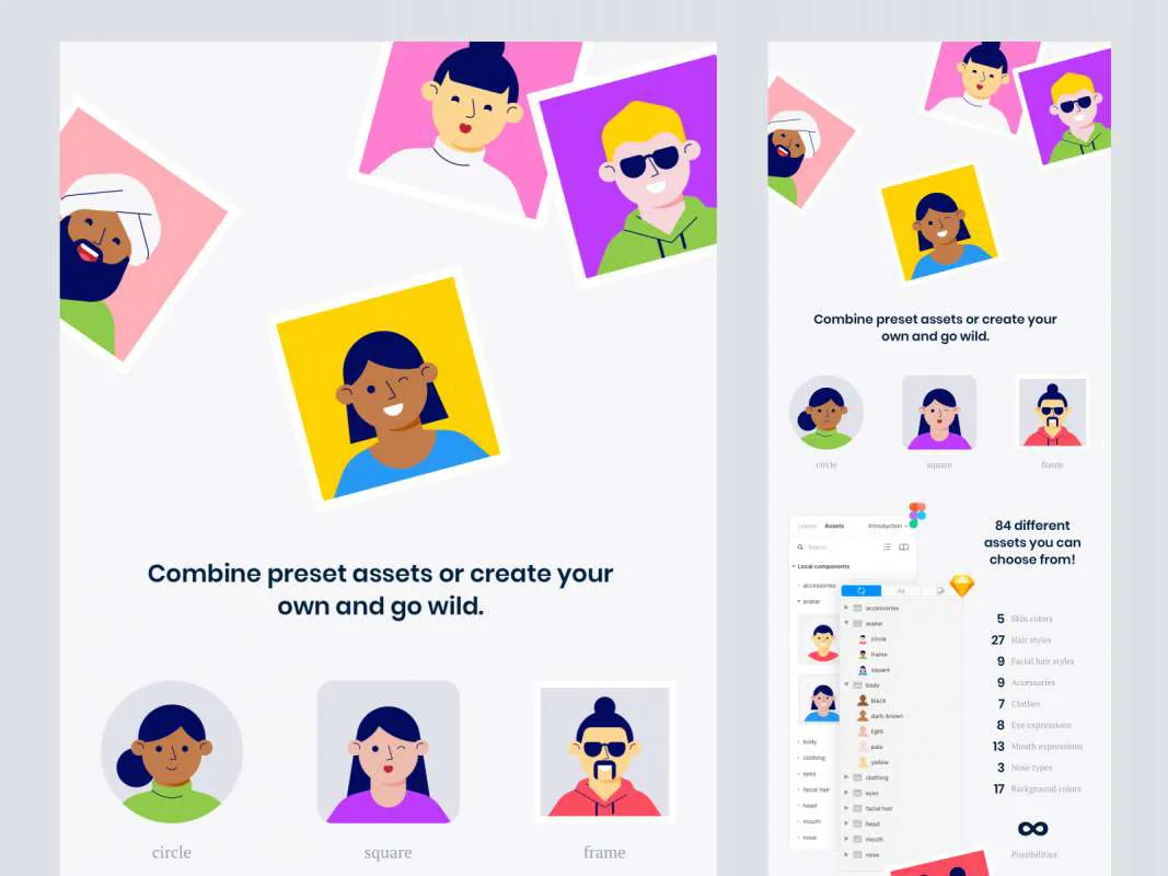 Drawer Avatar Library for Figma and Adobe XD