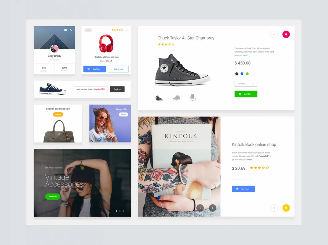 eCommerce Cards Free Sketch UI Kit for Figma and Adobe XD
