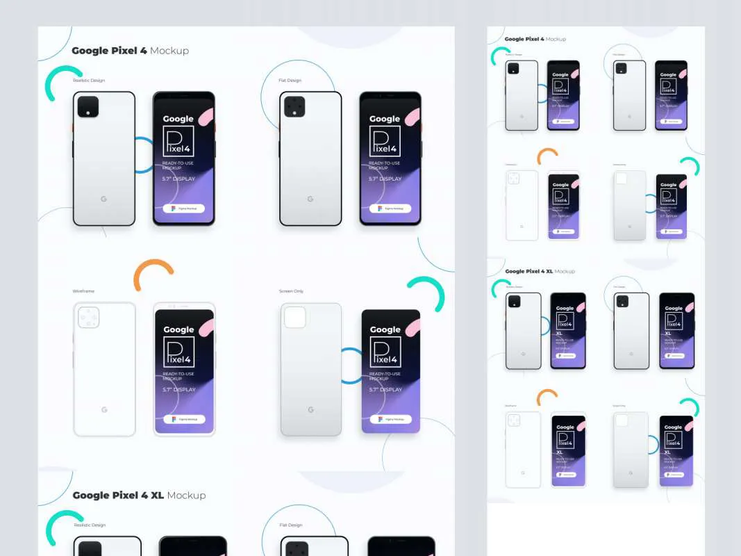 Google Pixel 4 and 4 XL mockup for Figma for Figma and Adobe XD