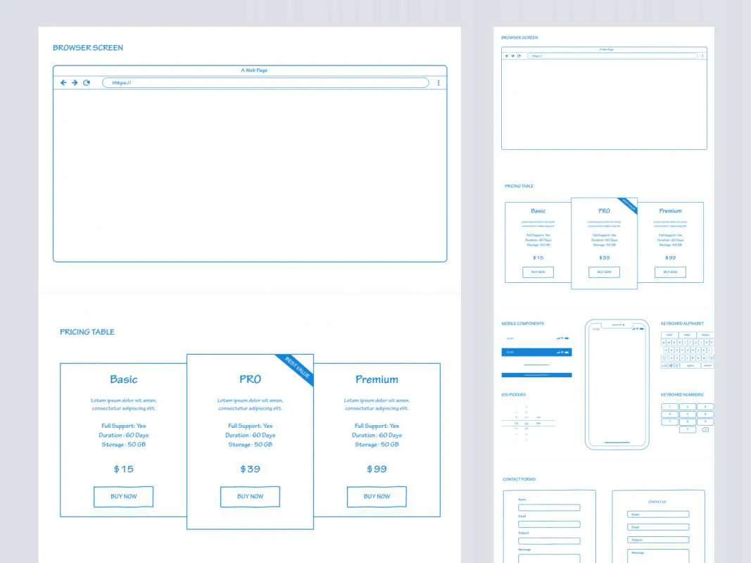 Hand Draw Wireframe UI Kit for Adobe XD for Figma and Adobe XD