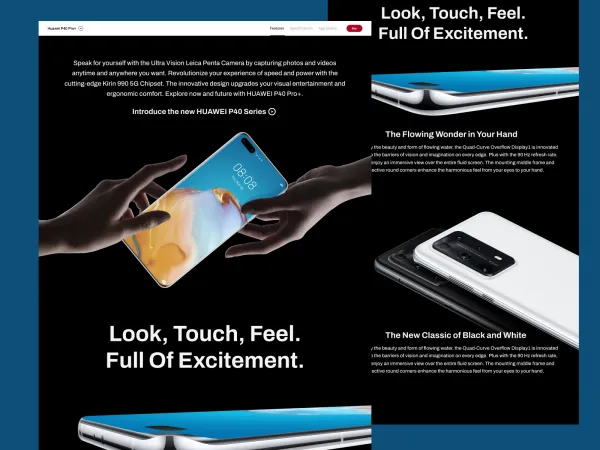 Huawei P40 Pro Plus Landing Page for Figma and Adobe XD