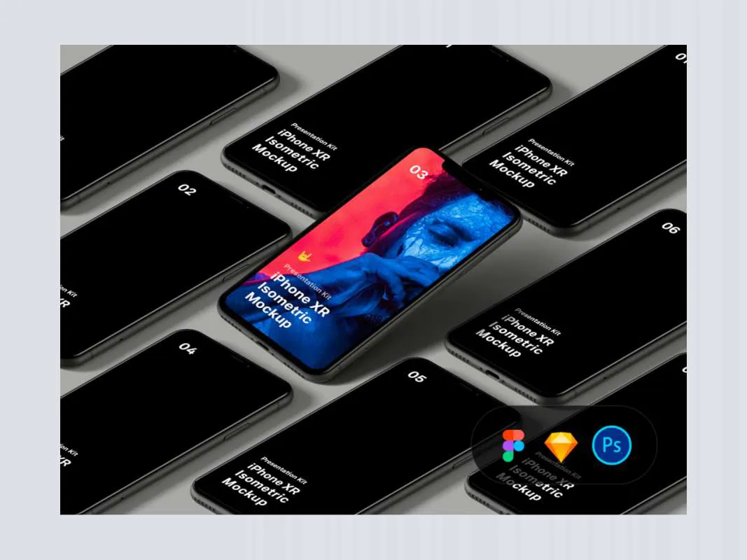 iPhone XR Isometric Mockup for Figma and Adobe XD