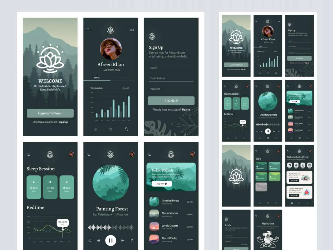 Medic Free Meditation App for Figma for Figma and Adobe XD