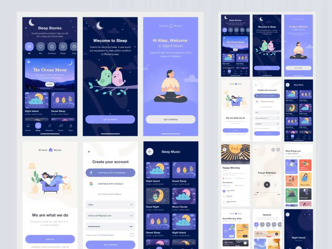 Meditation Free App UI Kit for Figma for Figma and Adobe XD