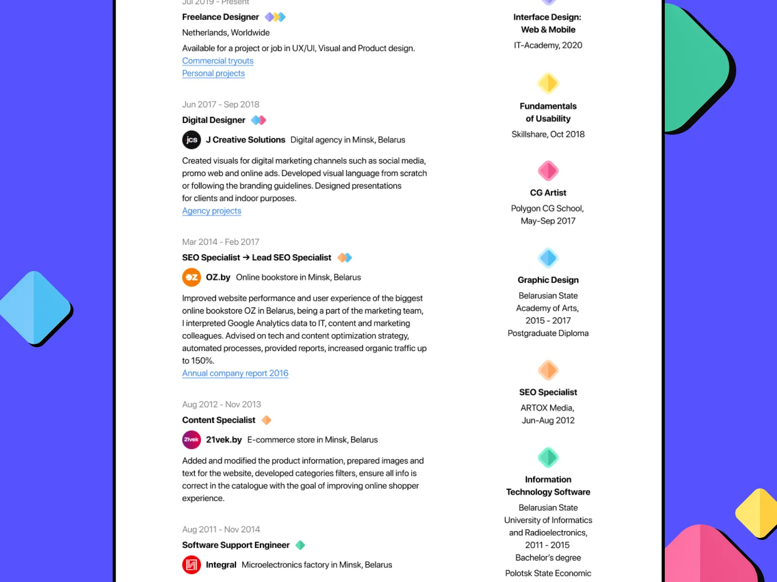 Minimal CV/Resume Template for Figma and Adobe XD No 4