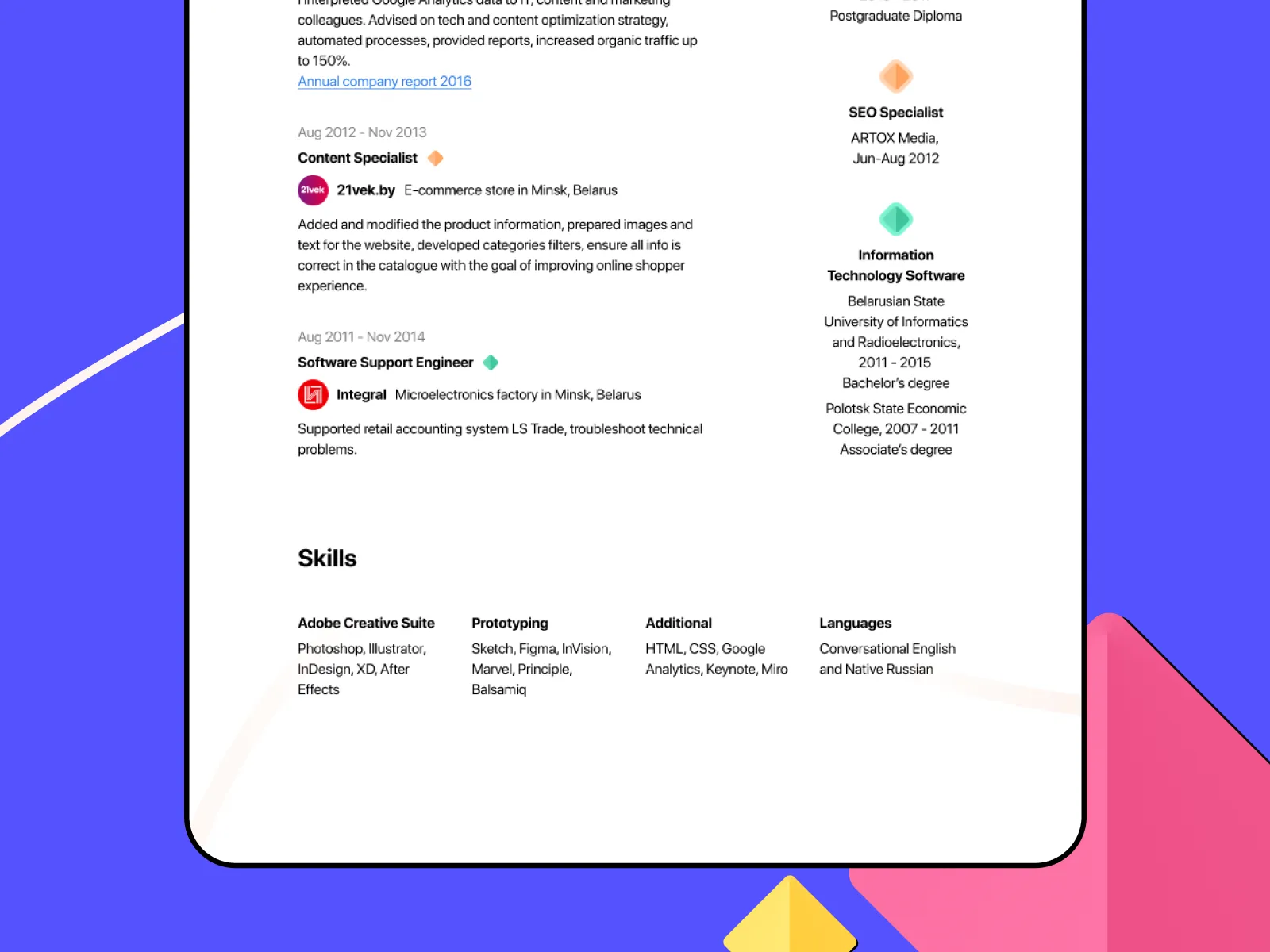 Minimal CV/Resume Template for Figma and Adobe XD No 4