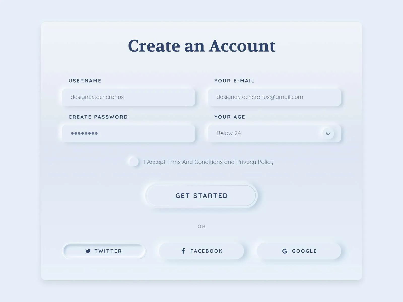 Neomorphism Create an Account for Figma and Adobe XD No 2