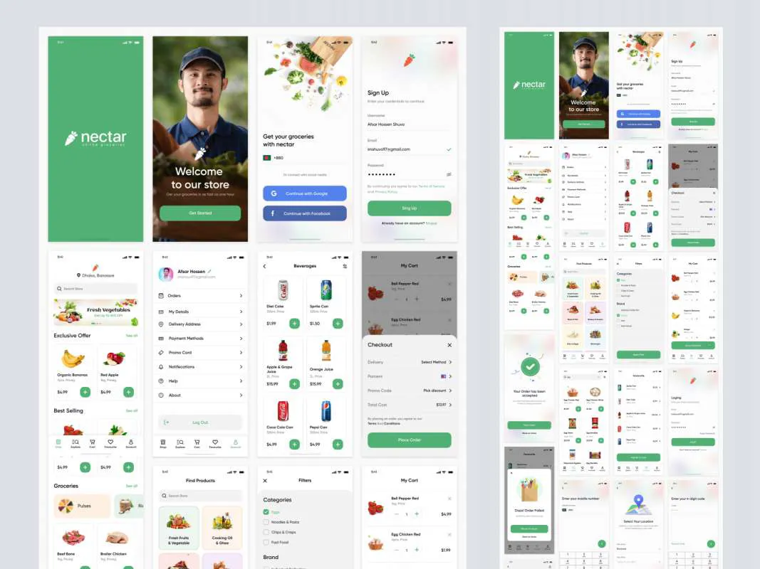 Online Groceries Free App UI Kit for Figma for Figma and Adobe XD
