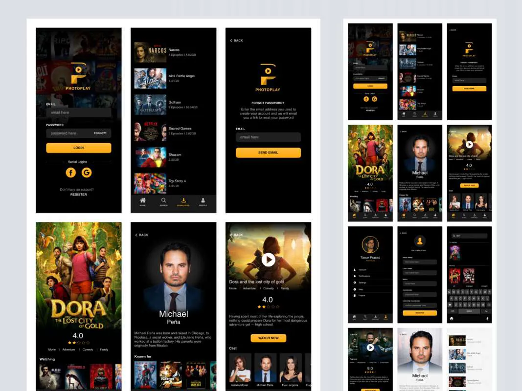 Photoplay Free UI Kit for Adobe XD for Figma and Adobe XD