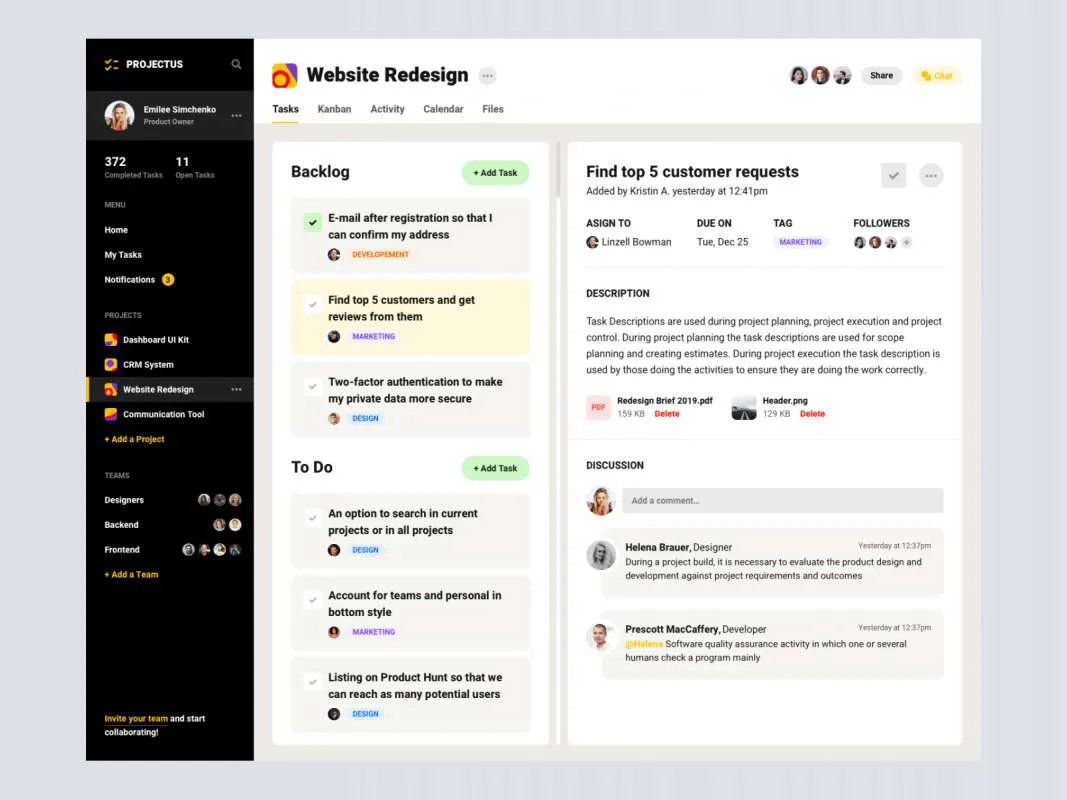 Project Management Tool UI Kit for Figma and Adobe XD