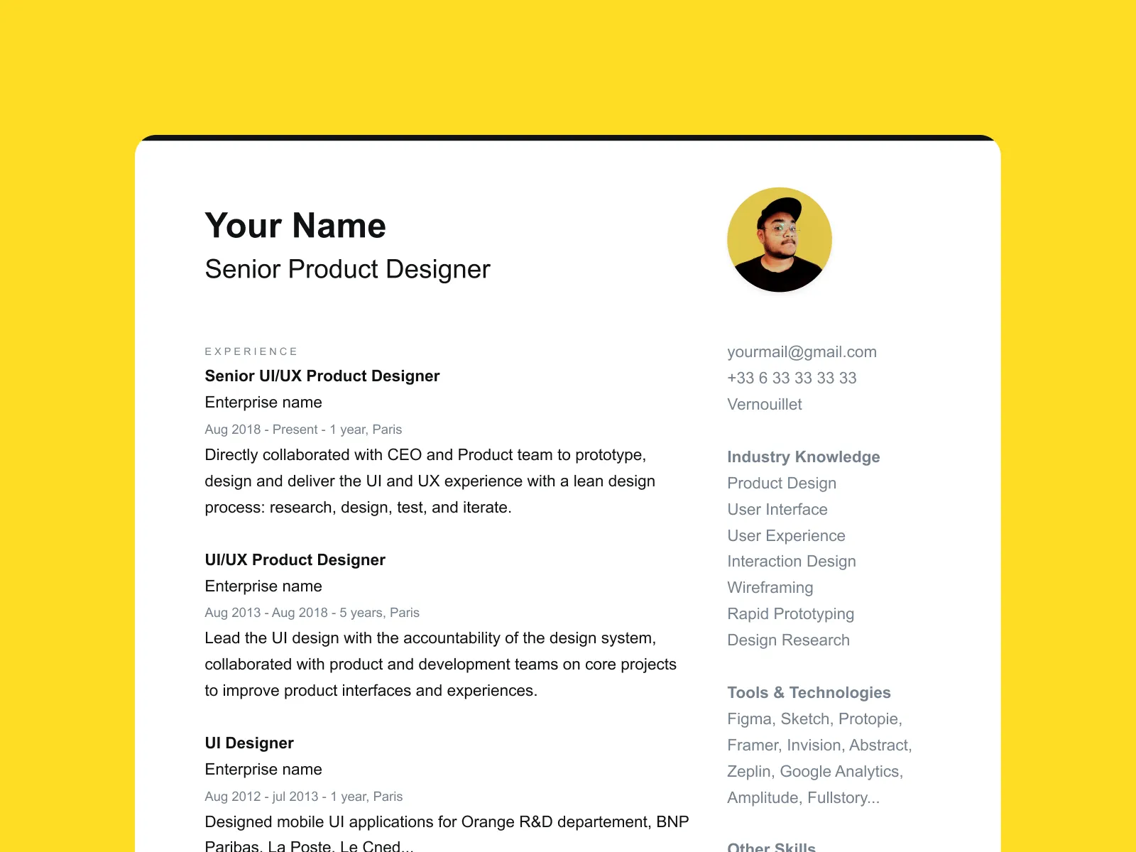 Resume CV Template for Figma and Adobe XD No 2