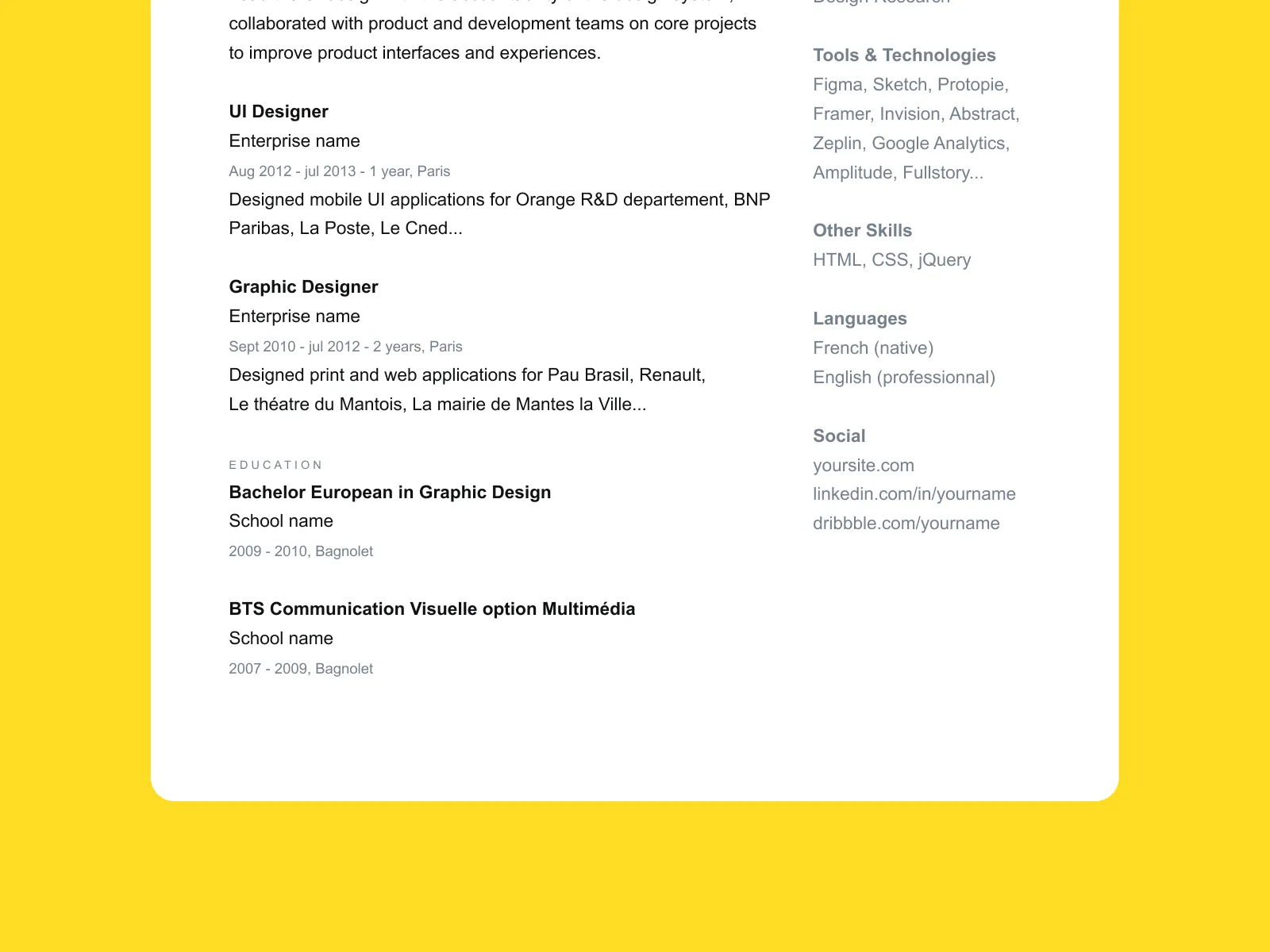 Resume CV Template for Figma and Adobe XD No 4