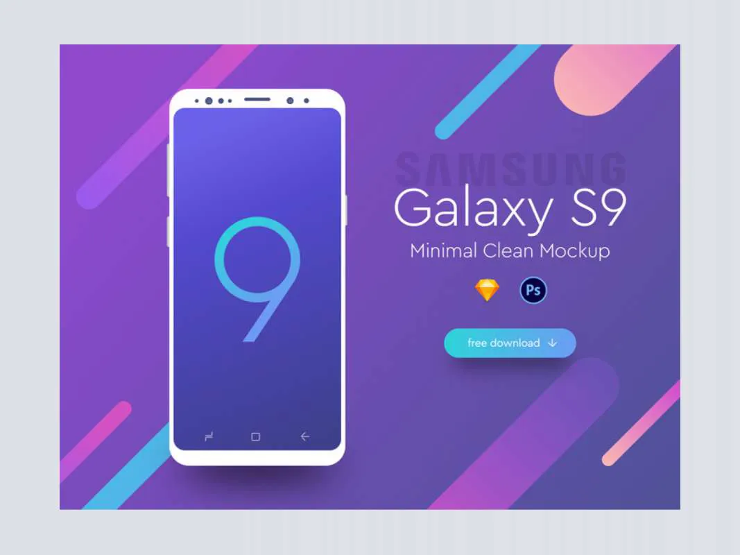 Samsung Galaxy S9 Minimal Flat Mockup for Figma and Adobe XD