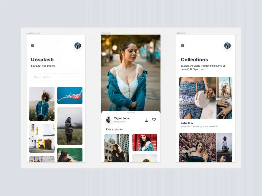 Unsplash App Redesign Concept for Figma and Adobe XD