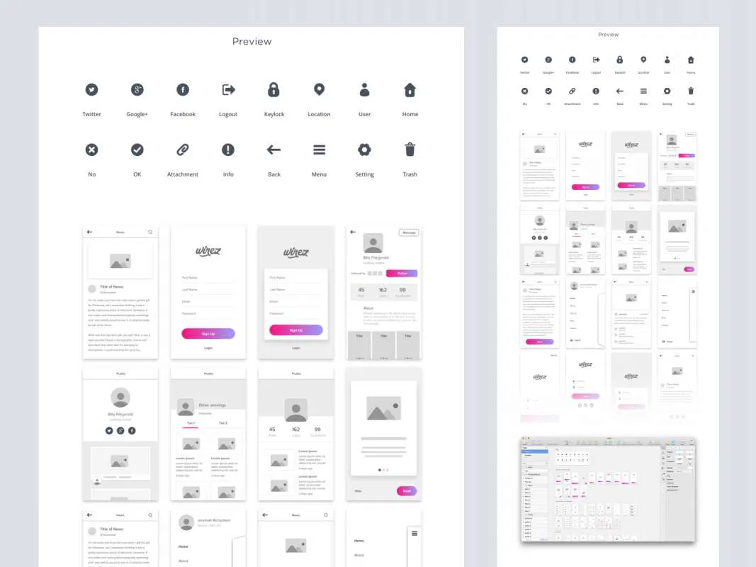 Wirez Free Wireframe Kit for Figma and Adobe XD