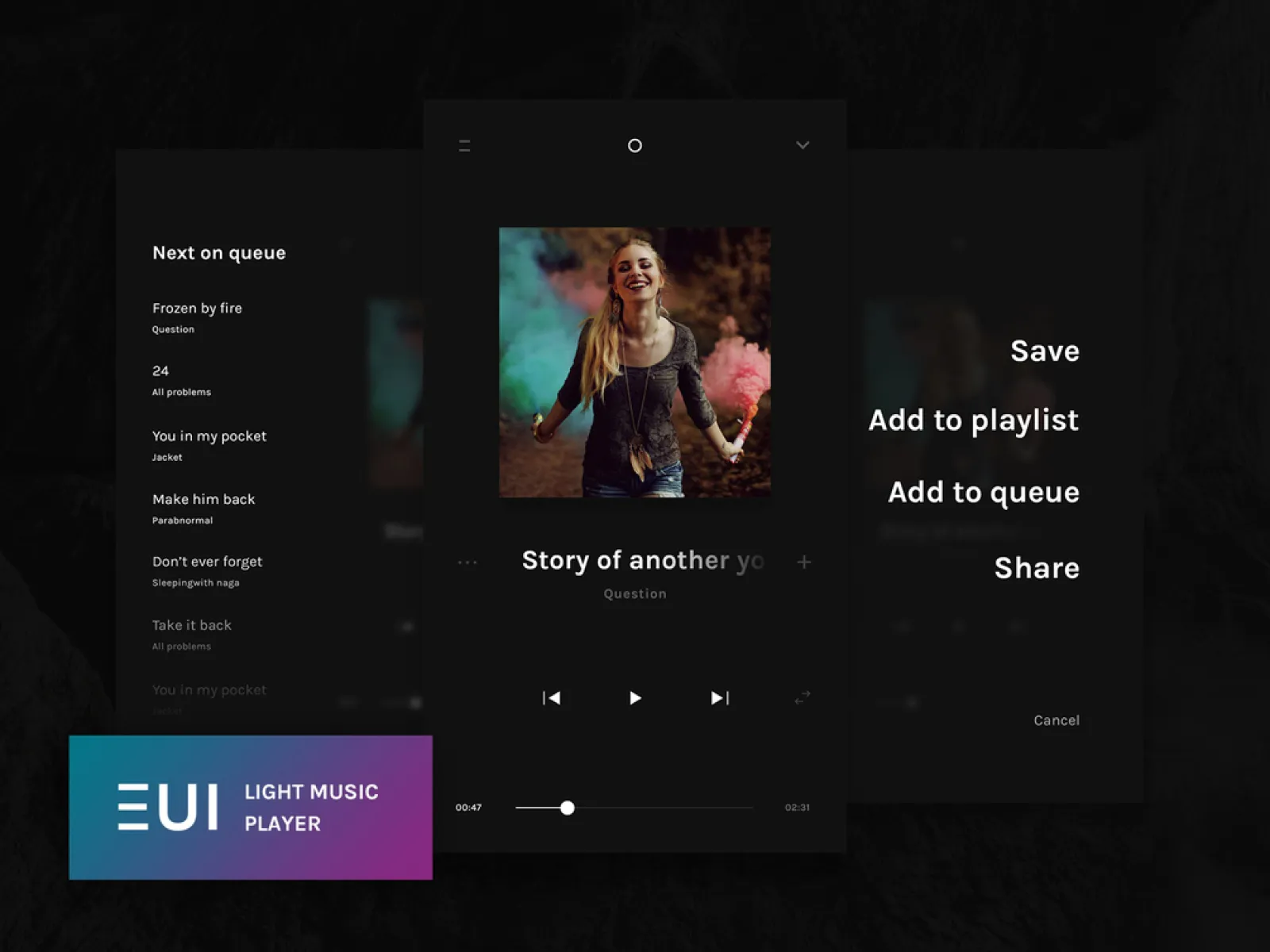 EUI Free Light Music Player for Figma and Adobe XD