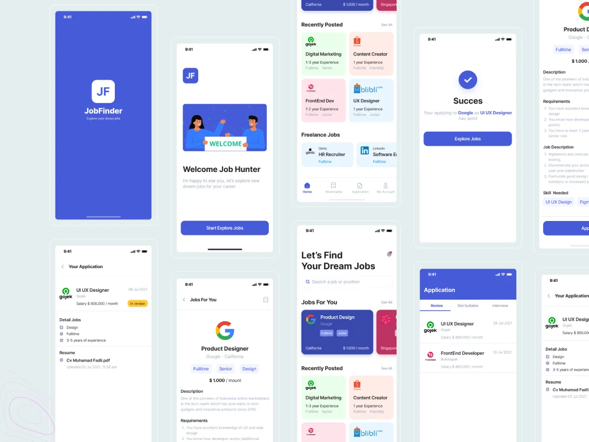 Job Finder App UI Kit for Figma and Adobe XD