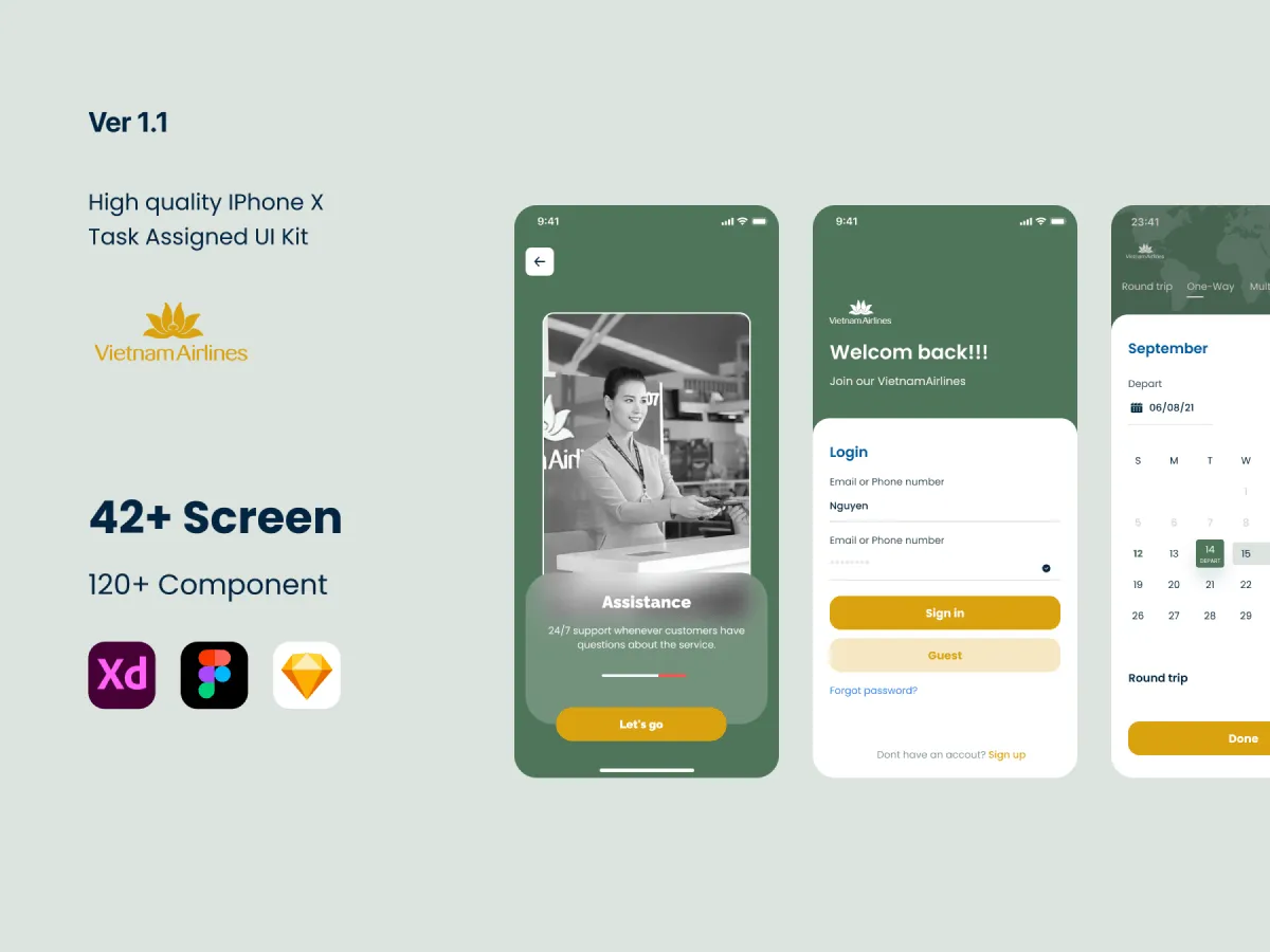 Booking Flight App UI Kit for Figma and Adobe XD