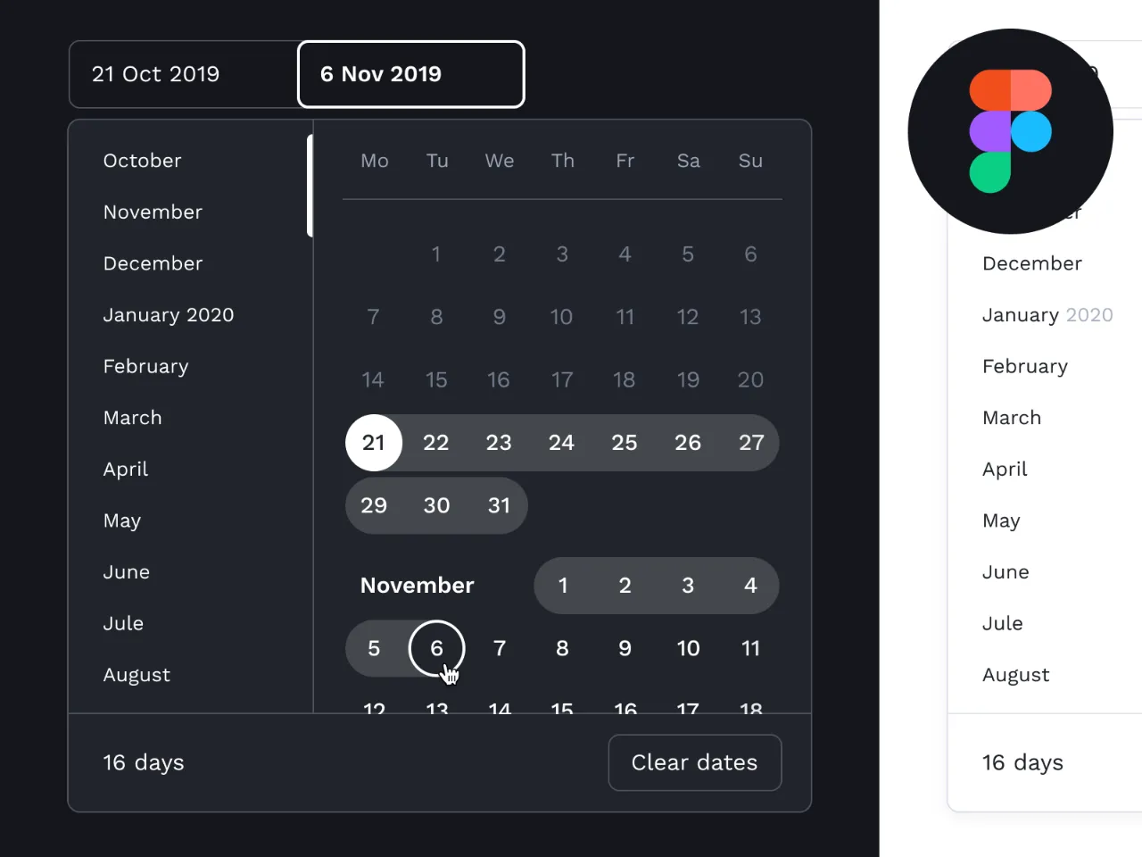 Calendar Widget UI Kit for Figma and Adobe XD
