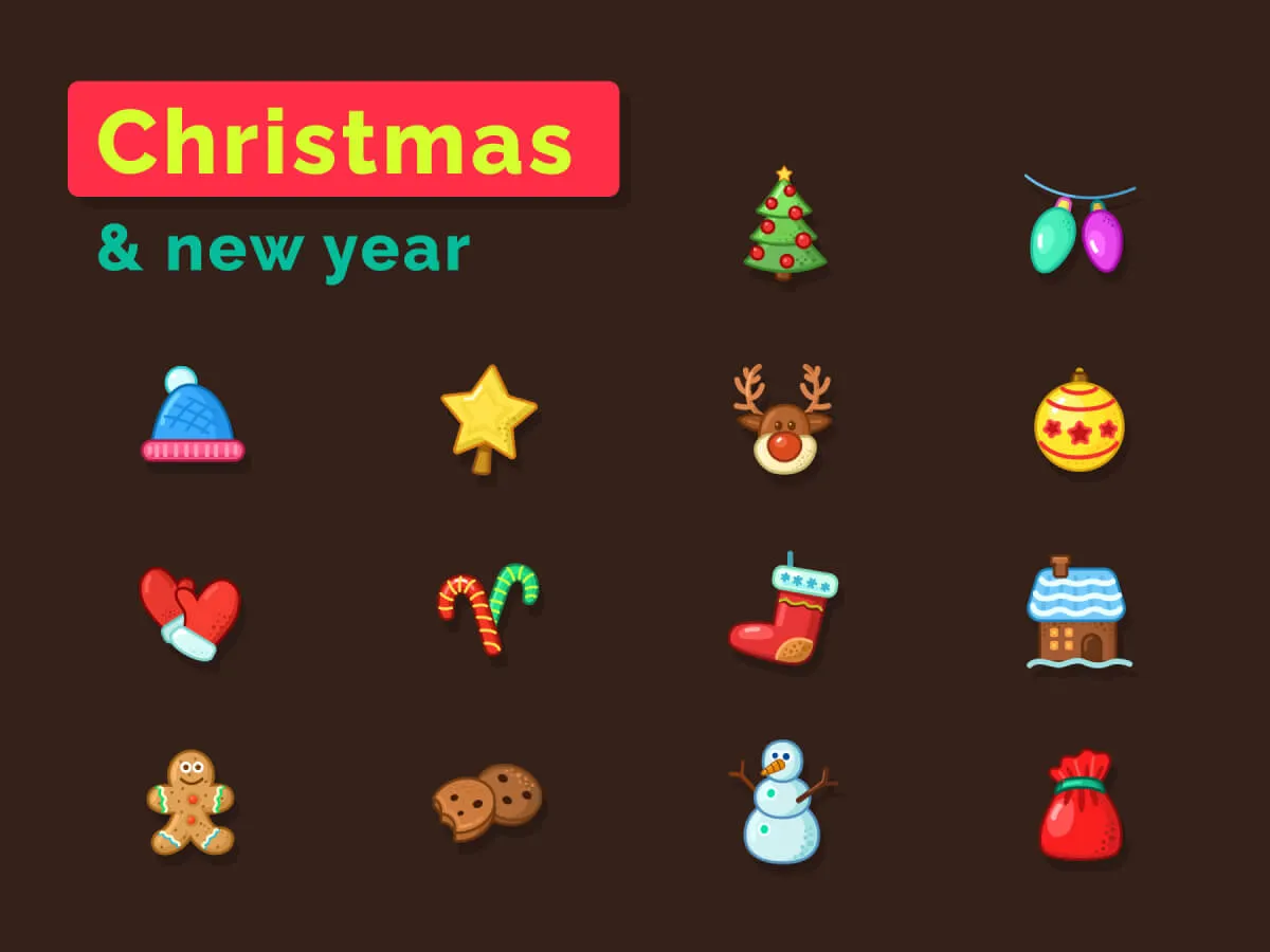 Christmas and New Year Icons for Figma and Adobe XD