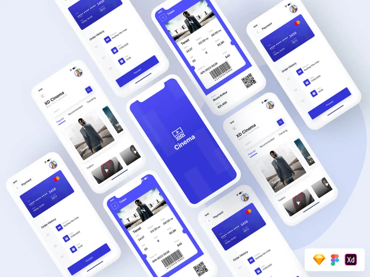 Cinema Ticket Booking App for Figma and Adobe XD