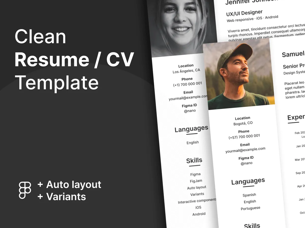 Clean Resume / CV Template for Figma and Adobe XD
