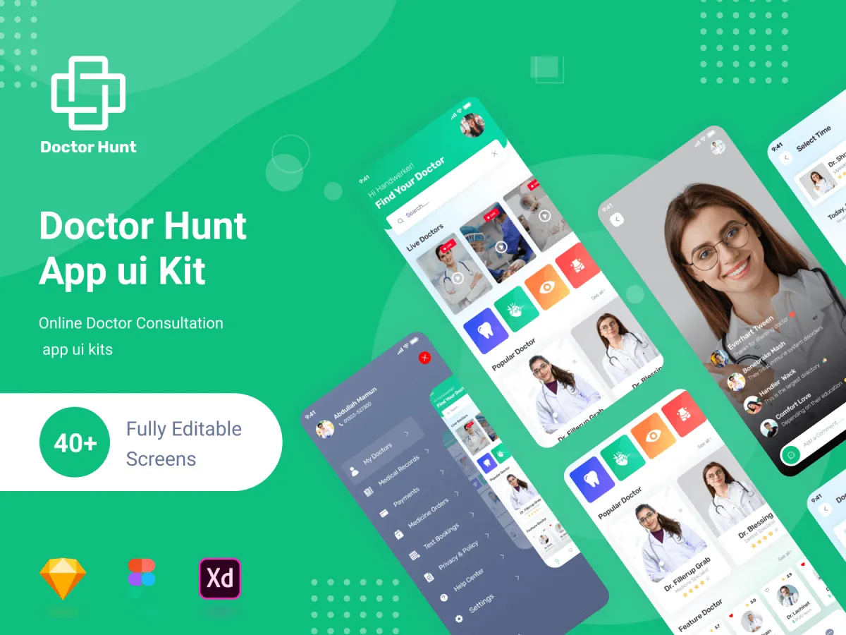 Doctor Consultant Mobile App for Figma and Adobe XD