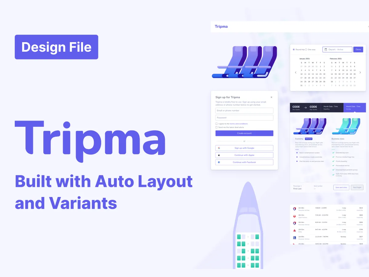 Flight Booking Web App for Figma and Adobe XD