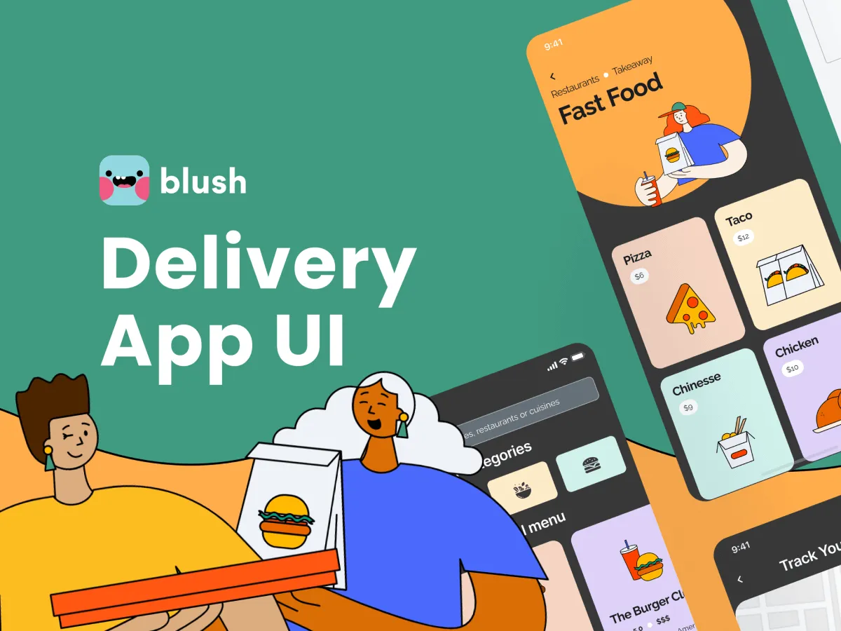 Food Delivery App UI with Illustrations for Figma and Adobe XD