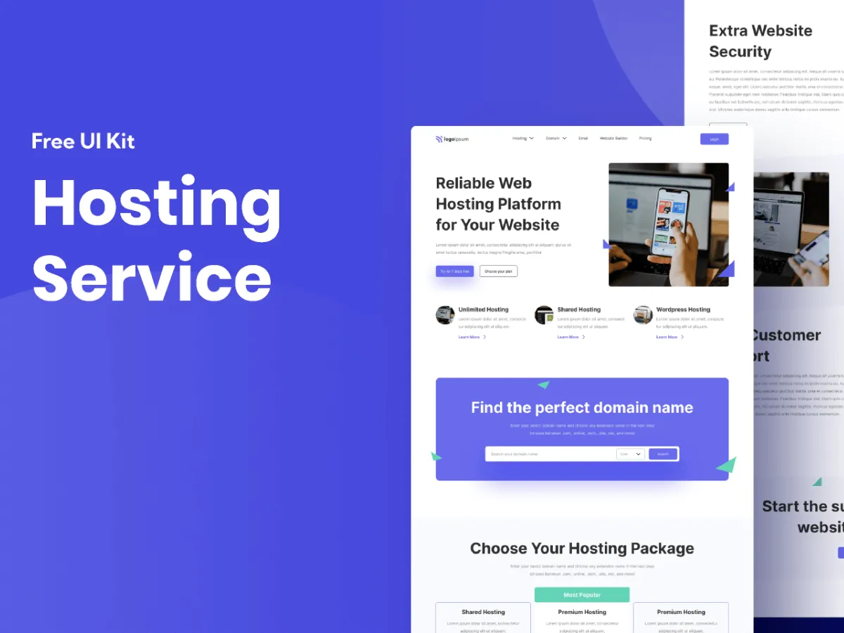 Hosting Service Landing Page for Figma and Adobe XD