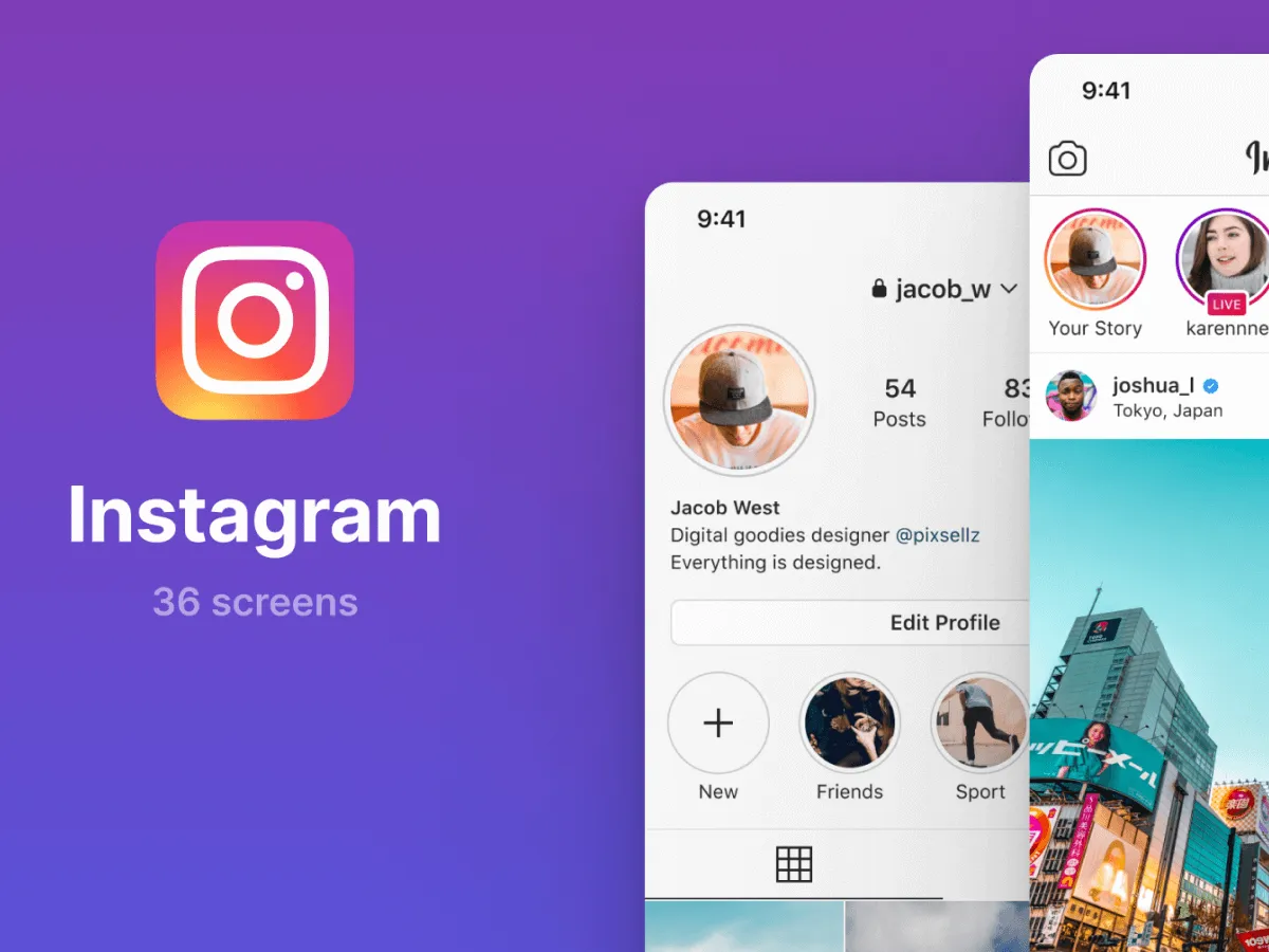 Instagram UI Screens for Figma and Adobe XD