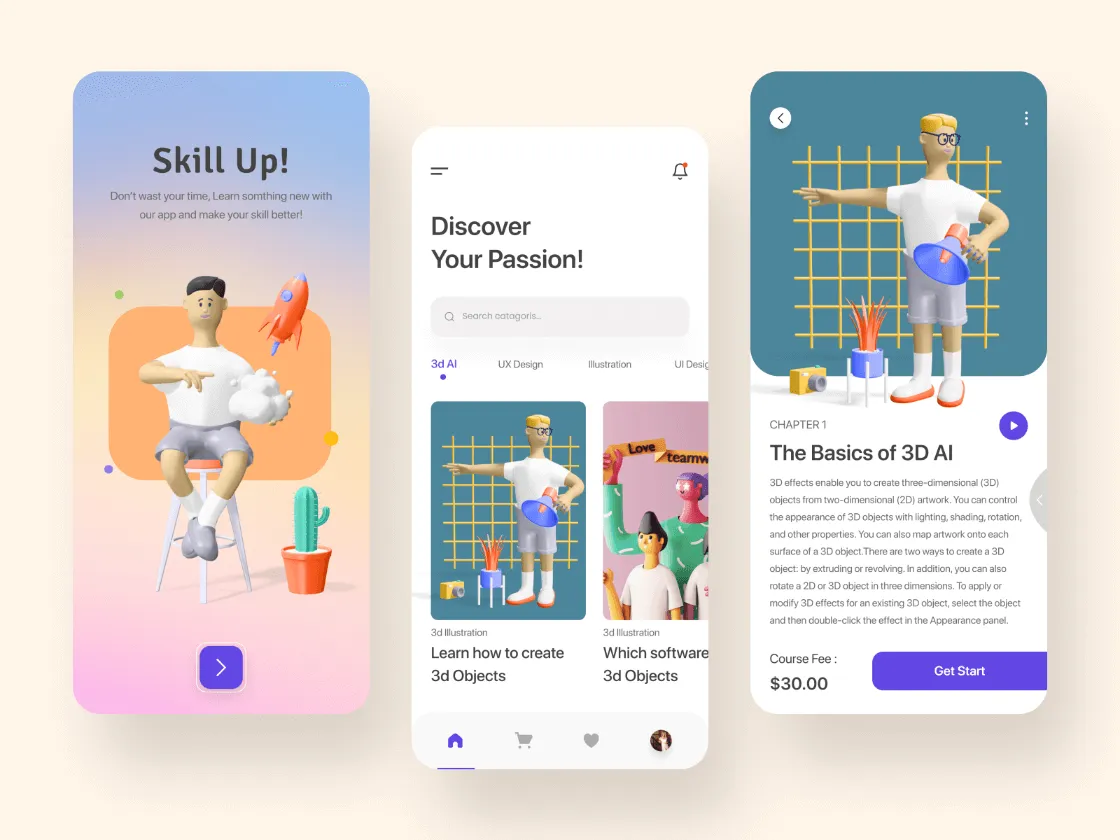 Learning App Screens for Figma and Adobe XD
