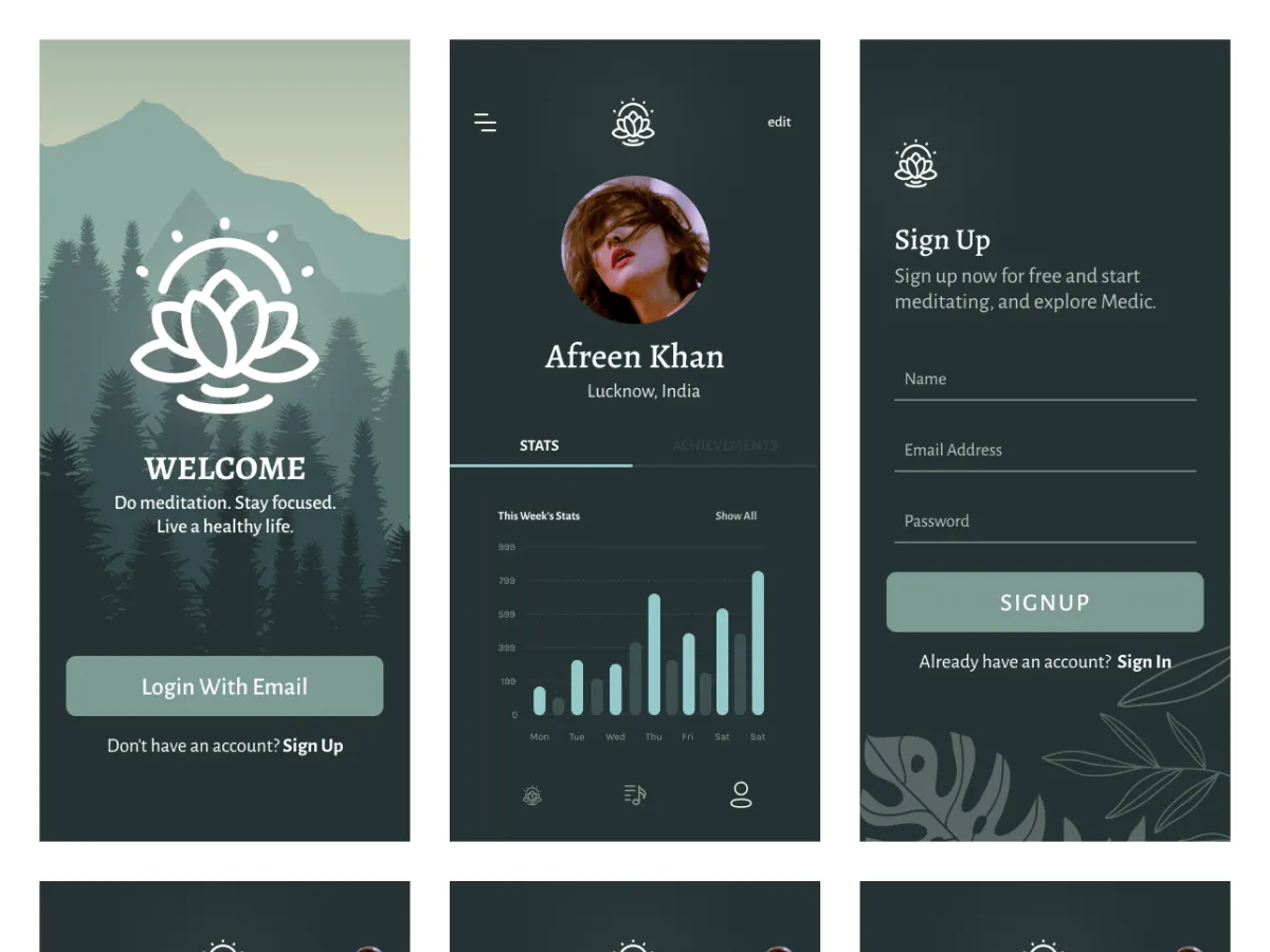 Medic Free Meditation App for Figma and Adobe XD