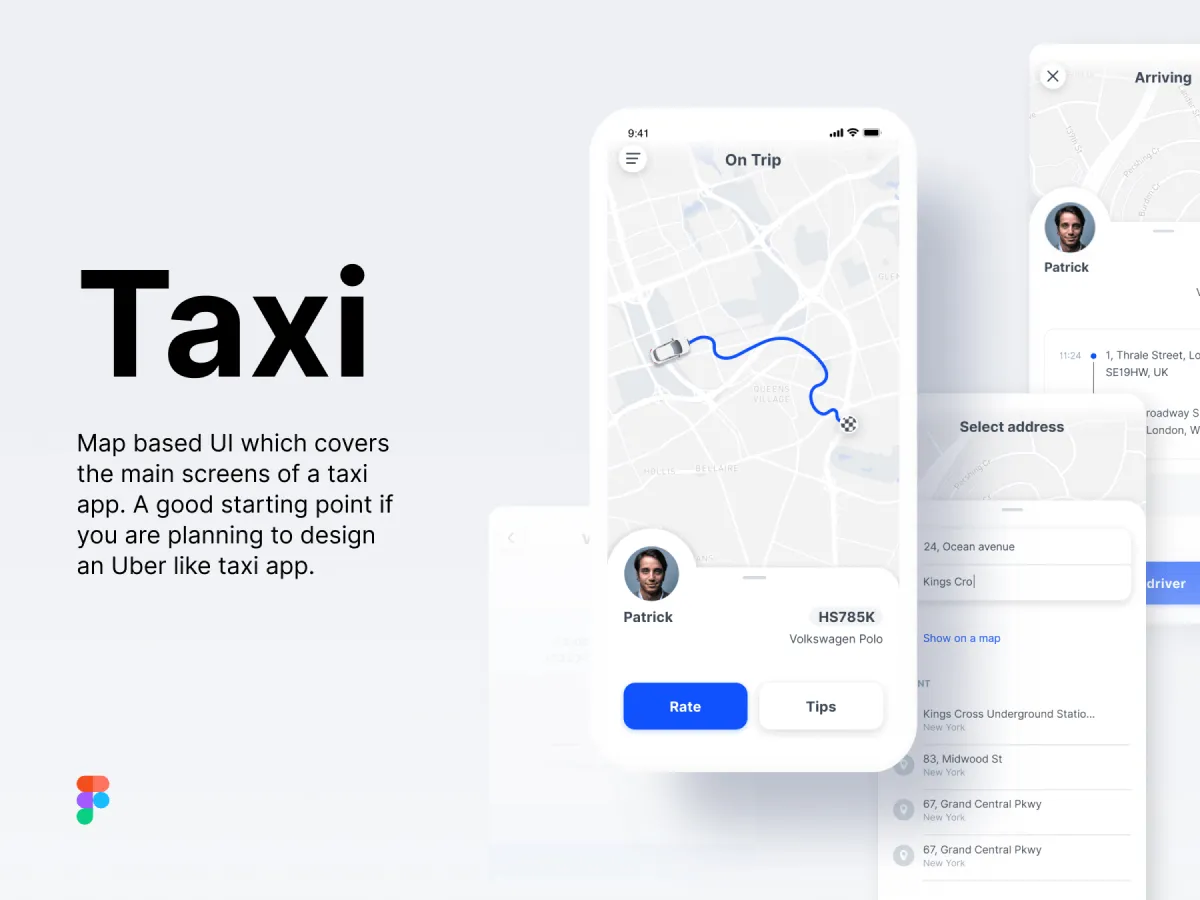 Minimal Taxi App UI Kit for Figma and Adobe XD